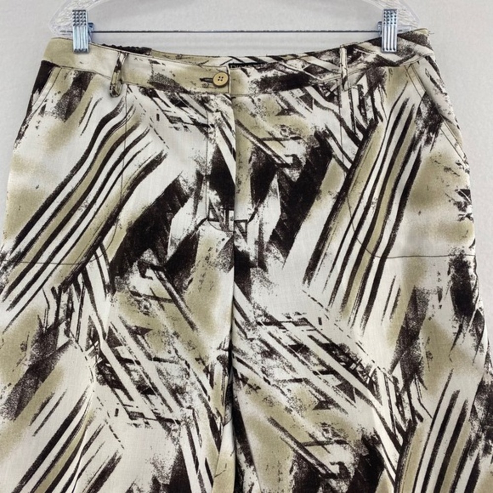 Picadilly Fashions Abstract Print Cropped Pants Trousers‎ Beige Black Size 14